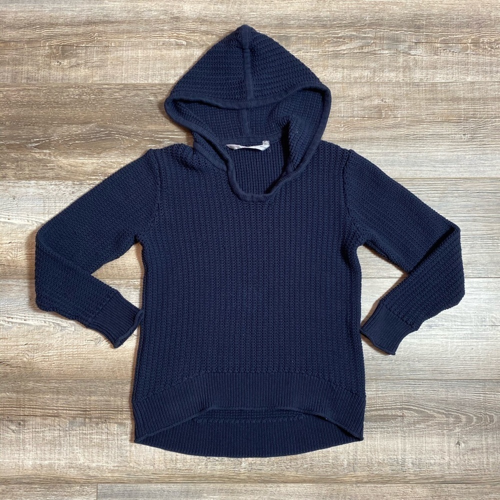 Athleta Amity blue crochet knit hooded sweater S